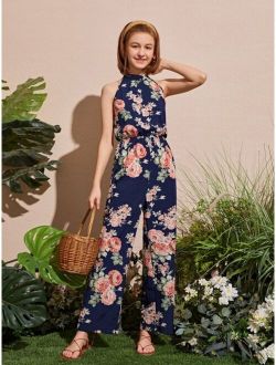 Teen Girls Floral Print Sleeveless Jumpsuit