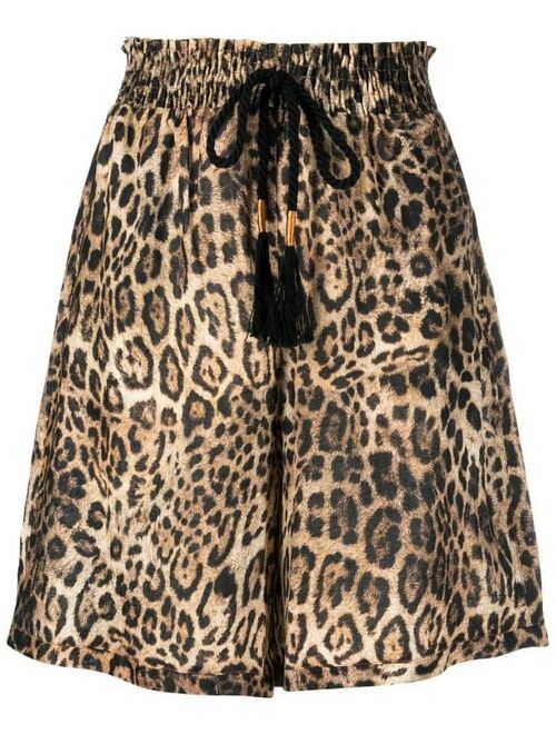 PINKO leopard-print linen shorts