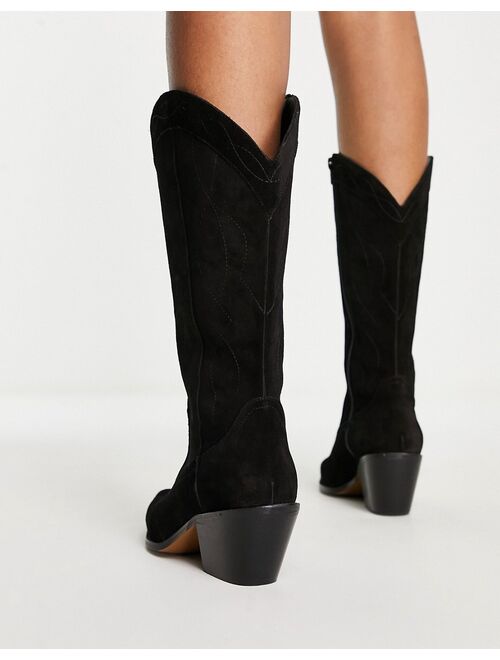 ASOS DESIGN Cactus premium suede western knee boots in black