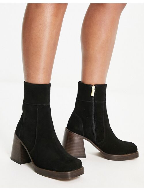 ASOS DESIGN Wide Fit Region suede mid-heel boots in black