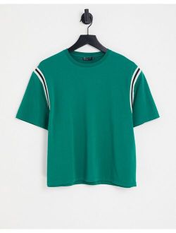 relaxed crop T-shirt in green with white taping