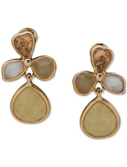 Gold-Tone Mother-of-Pearl Flower Clip-On Drop Earrings