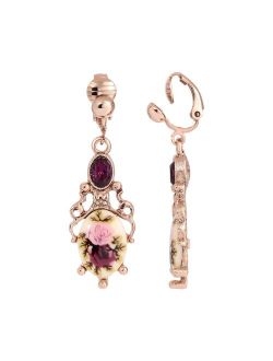 1928 Purple Crystal Flower Clip On Earrings