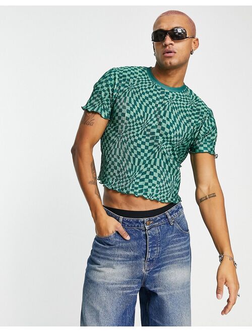 ASOS DESIGN skinny cropped t-shirt in green printed plisse