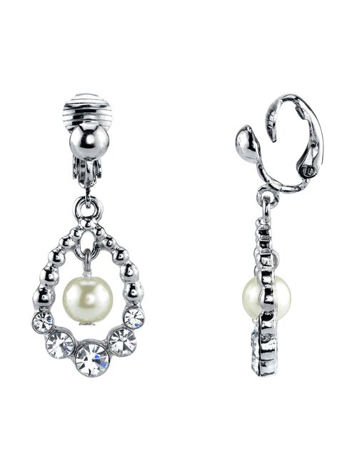 1928 Jewelry 1928 Silver Tone Simulated Stone & Pearl Orbital Drop Clip-On Earrings