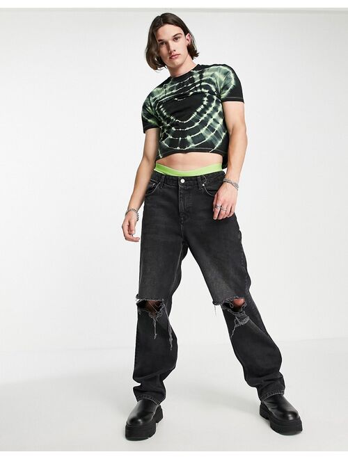 ASOS DESIGN skinny shrunken fit t-shirt in green & black 90s heart tie dye
