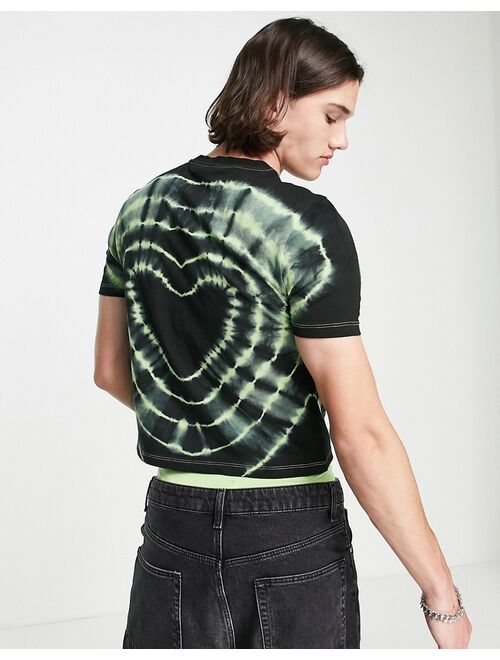 ASOS DESIGN skinny shrunken fit t-shirt in green & black 90s heart tie dye