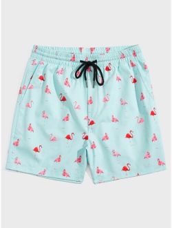 Men Flamingo Print Drawstring Waist Shorts