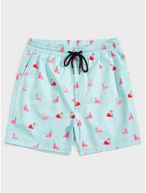SHEIN Men Flamingo Print Drawstring Waist Shorts