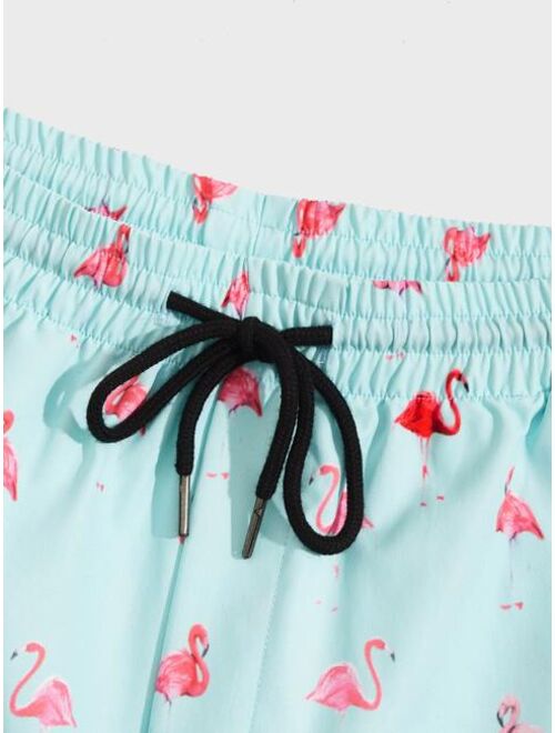 SHEIN Men Flamingo Print Drawstring Waist Shorts