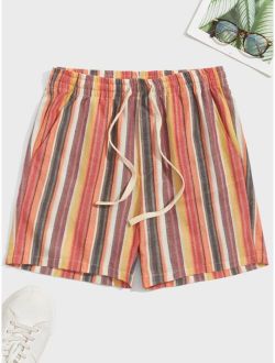Men Striped Drawstring Shorts