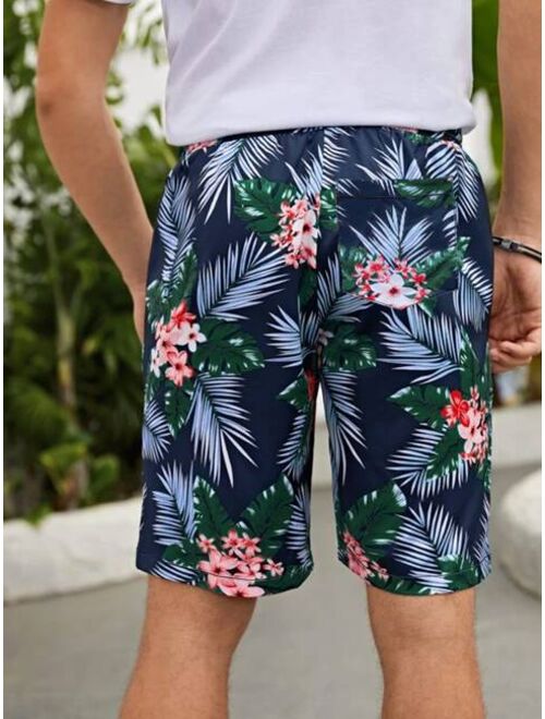 Shein Men Random Tropical Print Drawstring Waist Shorts