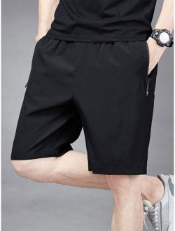 Men Zip Pocket Drawstring Waist Shorts