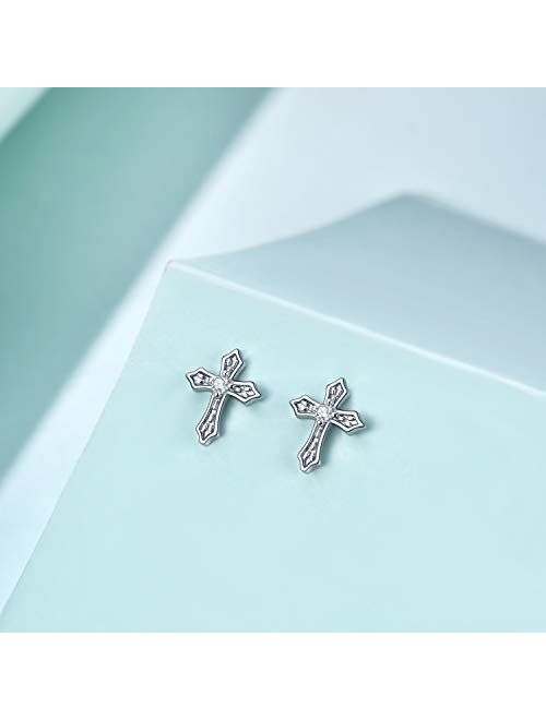 Rnivida 925 Sterling Silver Cross Earrings for Women Teen Girls