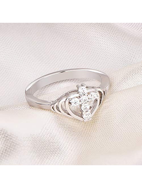 JO WISDOM 925 Sterling Silver Cubic Zirconia Heart Cross Ring