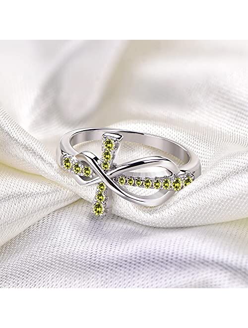 JO WISDOM 925 Sterling Silver Cubic Zirconia Cross Infinity Ring