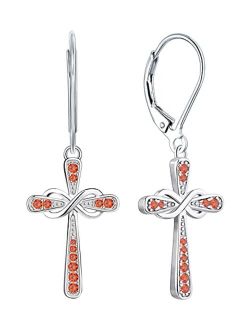YL Cross Earrings 925 Sterling Silver Infinity Leverback Earrings Cross Dangle Drop Religious Jewelry Christian Baptism Gift