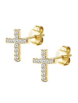 PATISORNA 925 Sterling Silver Cross Stud Earrings for Women Men Austria Crystal Tiny Cross Stud Earrings