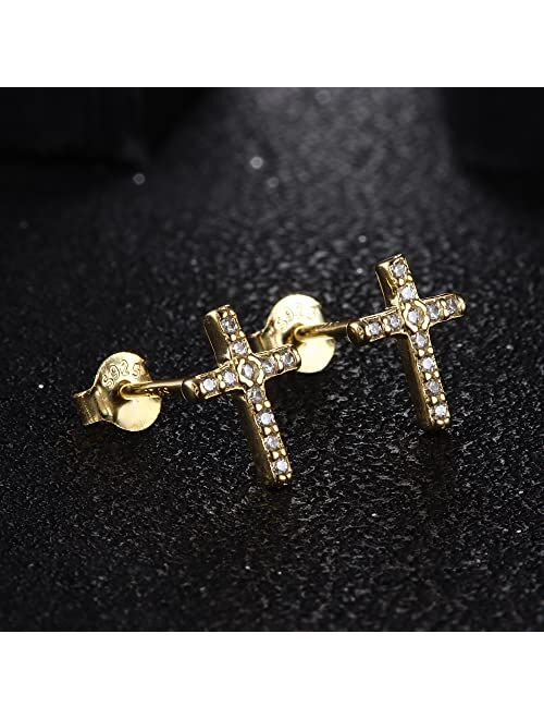 PATISORNA 925 Sterling Silver Cross Stud Earrings for Women Men Austria Crystal Tiny Cross Stud Earrings
