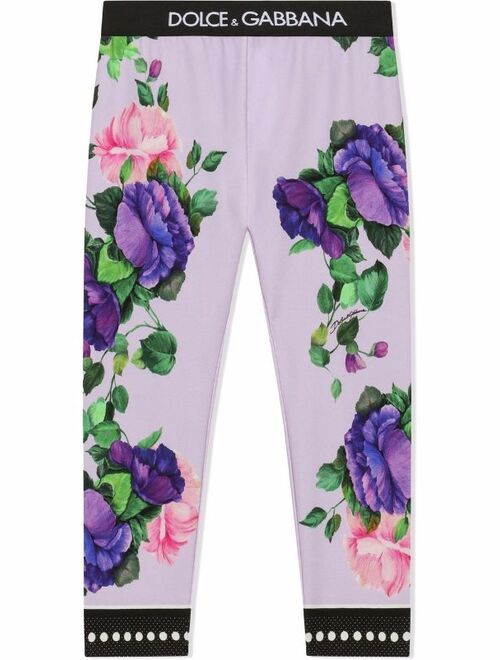 Dolce & Gabbana Kids floral-print logo-waist leggings