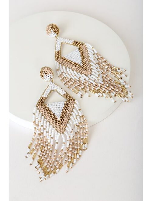 Lulus Our Magic Moment White Multi Beaded Statement Earrings