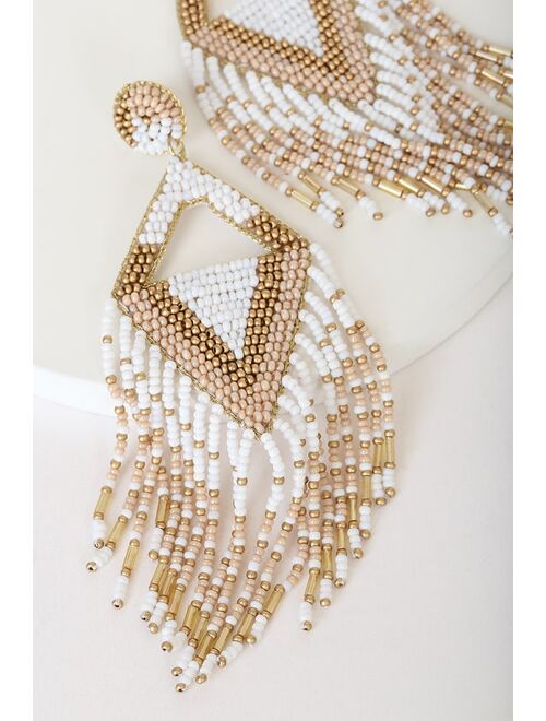 Lulus Our Magic Moment White Multi Beaded Statement Earrings