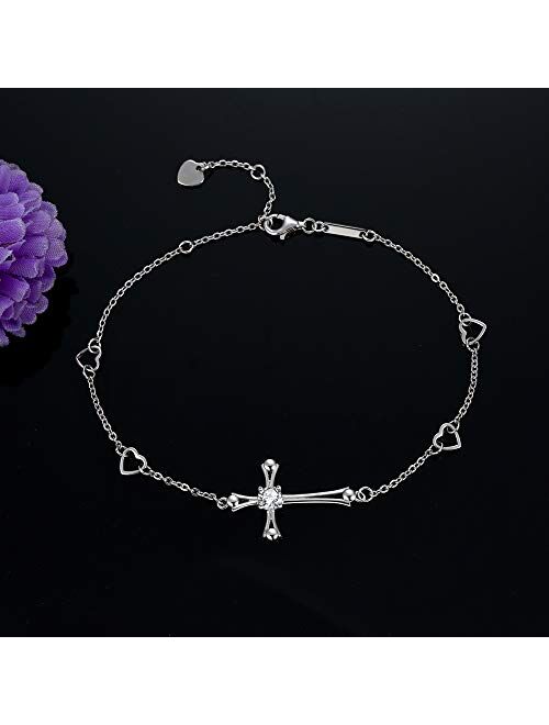 Onesight Cross Ankle Bracelet For Women, 925 Sterling Silver Charm Adjustable Foot Anklet, Large Cross Bracelet