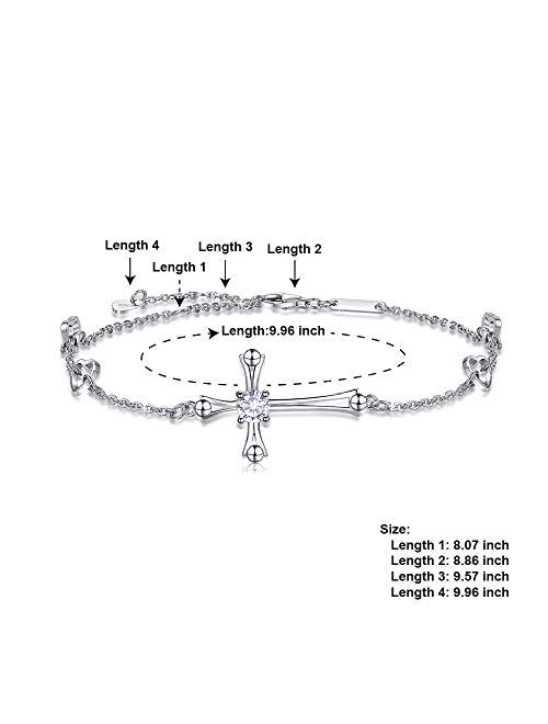 Onesight Cross Ankle Bracelet For Women, 925 Sterling Silver Charm Adjustable Foot Anklet, Large Cross Bracelet