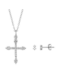 PRIMROSE Cubic Zirconia Double Round Stud Earrings & Cross Pendant Necklace Set