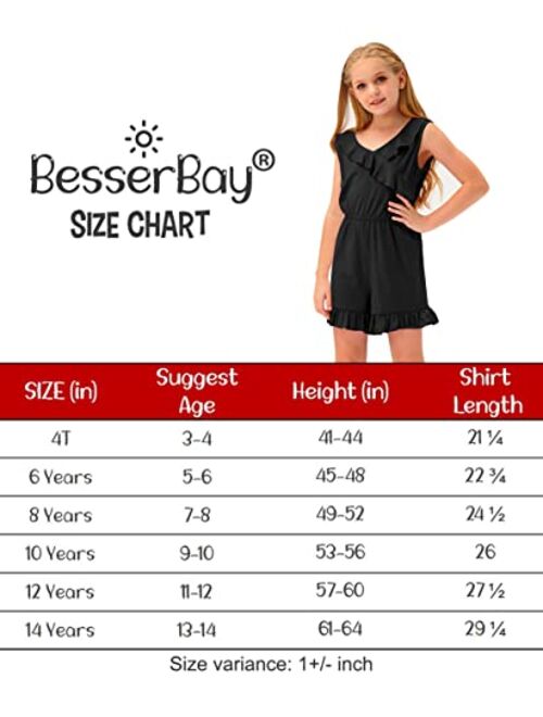 BesserBay Big Girls Summer Sleeveless Romper Ruffle Trim Casual Jumpsuit 4-14 Years