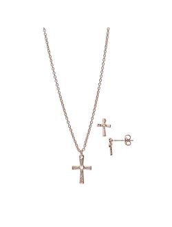 FAO Schwarz Gold Tone Cross Pendant Necklace & Earring Set