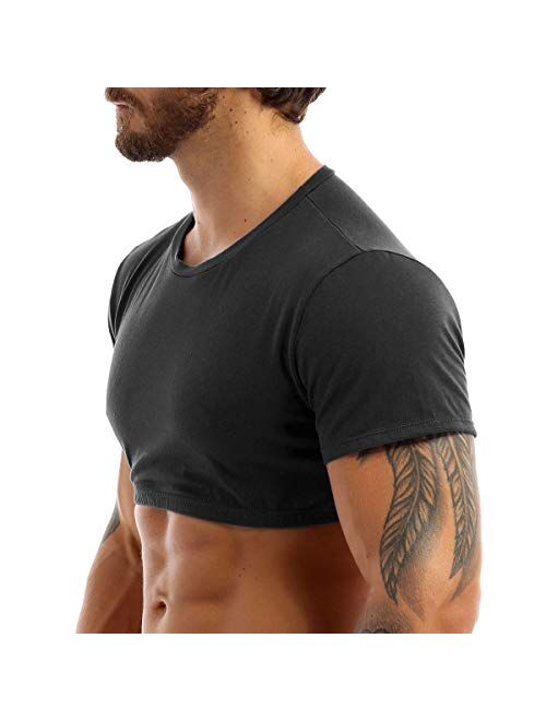 Yanarno Men's Workout Short Sleeve Round Neck Muscle Half Tank Top Vest Tee T-Shirts Crop Tops