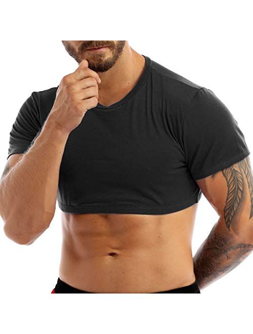 Yanarno Men's Workout Short Sleeve Round Neck Muscle Half Tank Top Vest Tee T-Shirts Crop Tops