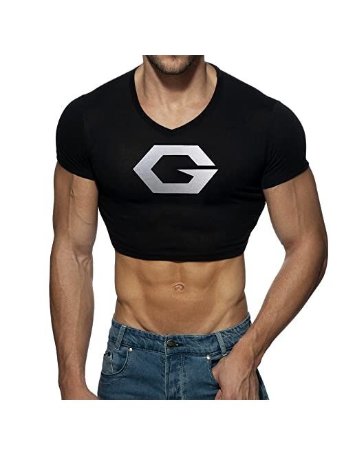 52hertz Men Sexy Crop Tank Top Basic Casual Short Sleeve T Shirt Sports Pullover Blouse