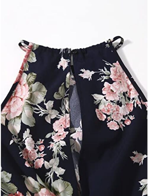 SOLY HUX Girl's Floral Print Halter Sleeveless High Waist Romper Short Jumpsuit