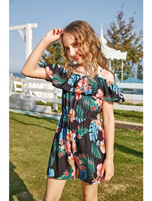 Arshiner Girl Kids Jumpsuit Off Shoulder Ruffle Romper Playsuit Summer Outfits Clothes Set