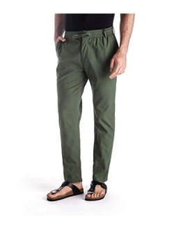MUSE FATH Mens Linen Drawstring Casual Beach Pants-Lightweight Summer Trousers