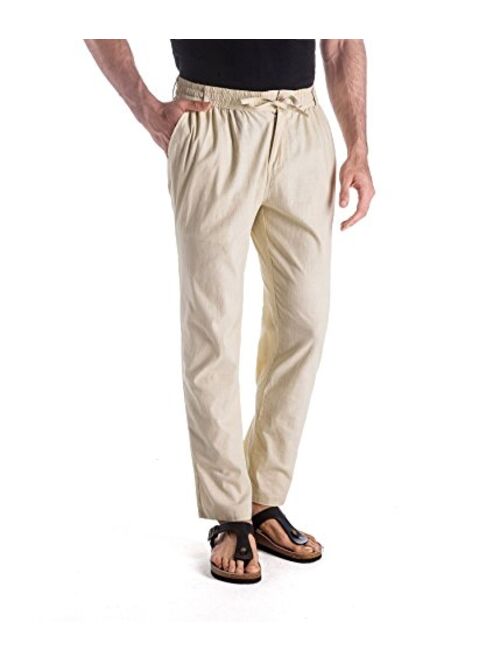 MUSE FATH Mens Linen Drawstring Casual Beach Pants-Lightweight Summer Trousers