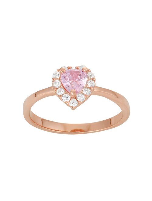 Junior Jewels Kids' 14k Rose Gold Over Silver Cubic Zirconia Heart Ring