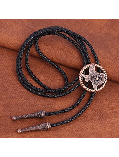 BRBAM Western Cowboy Texas Style Vintage Bolo Tie Fashion Texas Map and Lone Star Leather Bolo Tie Necktie Necklace