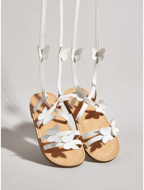 Shein Girls Butterfly Decor Tie Leg Design Sandals