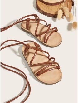 Girls Crossover Strap Flat Strappy Sandals