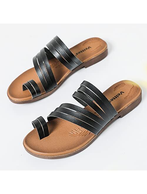 Veittes Women's Flat Sandals Comfortable Strap Summer Shoes.