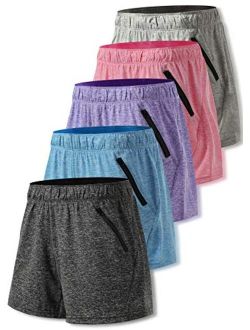 Liberty Imports 5 Pack Women's 5" Quick Dry Yoga Training Shorts with Zipper Pockets