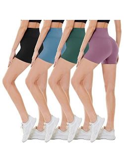 CAMPSNAIL 4 Pack Biker Shorts for Women High Waist - 5" Soft Summer Womens Shorts Spandex Workout Shorts for Running Athletic