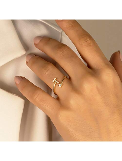 Haoze Initial Letter Ring for Women Girls Gold Stackable Alphabet Rings with Initial Adjustable Crystal Inlaid Initial Rings Bridesmaid Gift