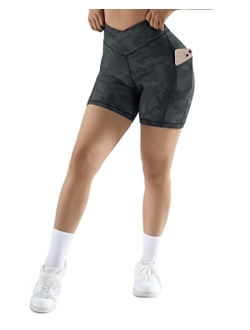 Women Cross Workout Shorts with Pockets 5" High Waist Booty Biker Short