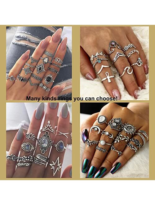 Aogrzun 95Pcs Vintage Silver Knuckle Rings Set for Women Girls Teen, Bohemian Stackable Joint Finger Midi Rings Jewelry Set Pack