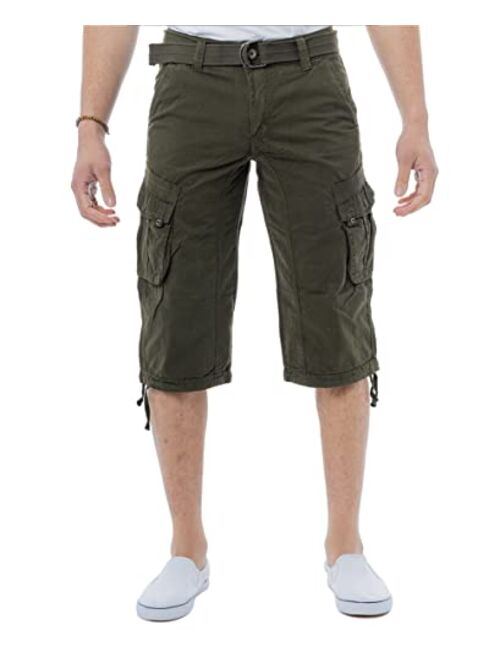 X RAY Men's Belted Tactical Cargo Long Shorts 18" Inseam Below Knee Length Multi Pocket 3/4 Capri Pants
