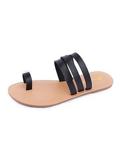 Huayuanwell Women's Strappy Slides Flat Sandals Strappy Slides Sandals Open Toe Summer Shoes